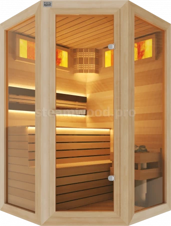 Двухместная угловая финская сауна Comfort из кедра