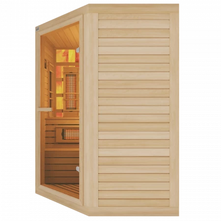 Трехместная угловая комбинированная соляная сауна Classic из кедра